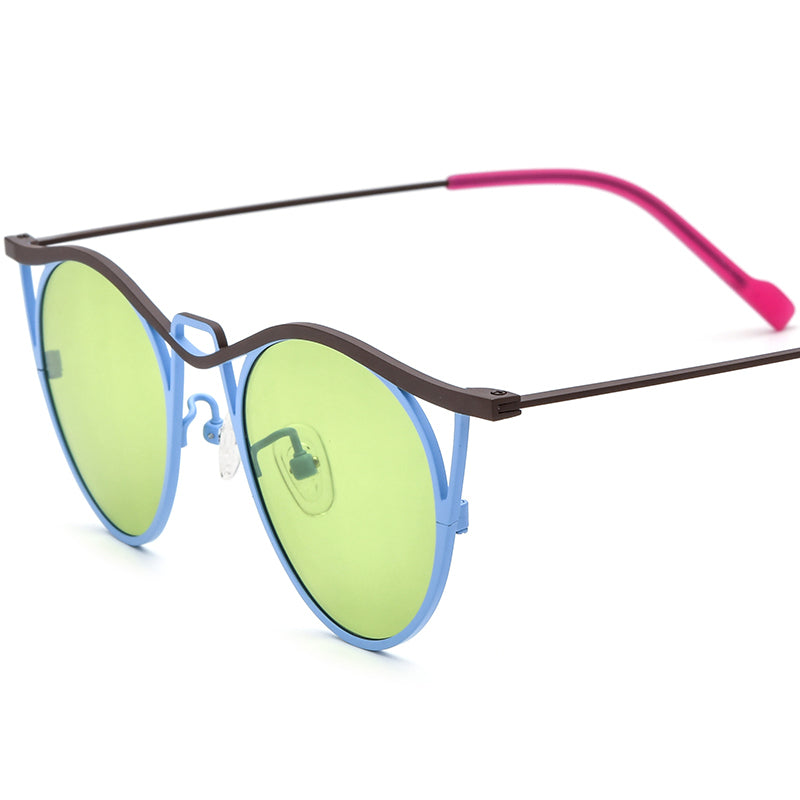 Vintage Titanium Cat Eye Polarized Sunglasses - Black Blue Green Lens - MCROONS
