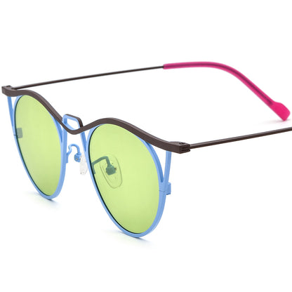 Vintage Titanium Cat Eye Polarized Sunglasses - Black Blue Green Lens - MCROONS