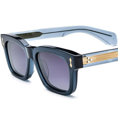 Retro Square Thick Acetate Polarized Mirrored Sunglasses - Blue Gradient Gray Lens - MCROONS