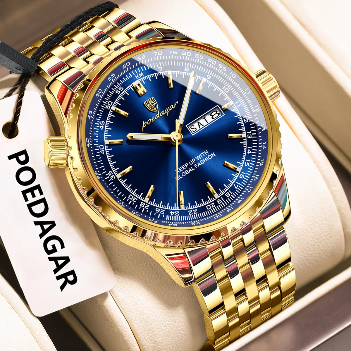 Poedagar 673 Men's Luxury Quartz Watch – Stainless Steel Band, Waterproof, Luminous, Date