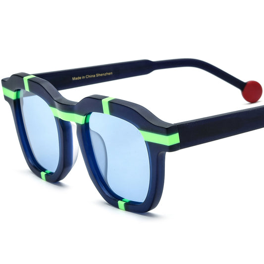 Playful Colour-Pop Acetate Square Polarized Sunglasses - Blue - MCROONS