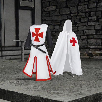 Medieval Templar Knight Halloween costume by MCROONS featuring chainmail armor and a knight's tunic with cross emblem.