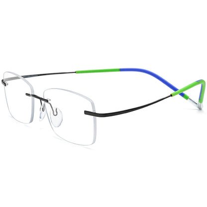 New Brand Design Titanium Frameless Square Optical Glasses - Black Green - MCROONS