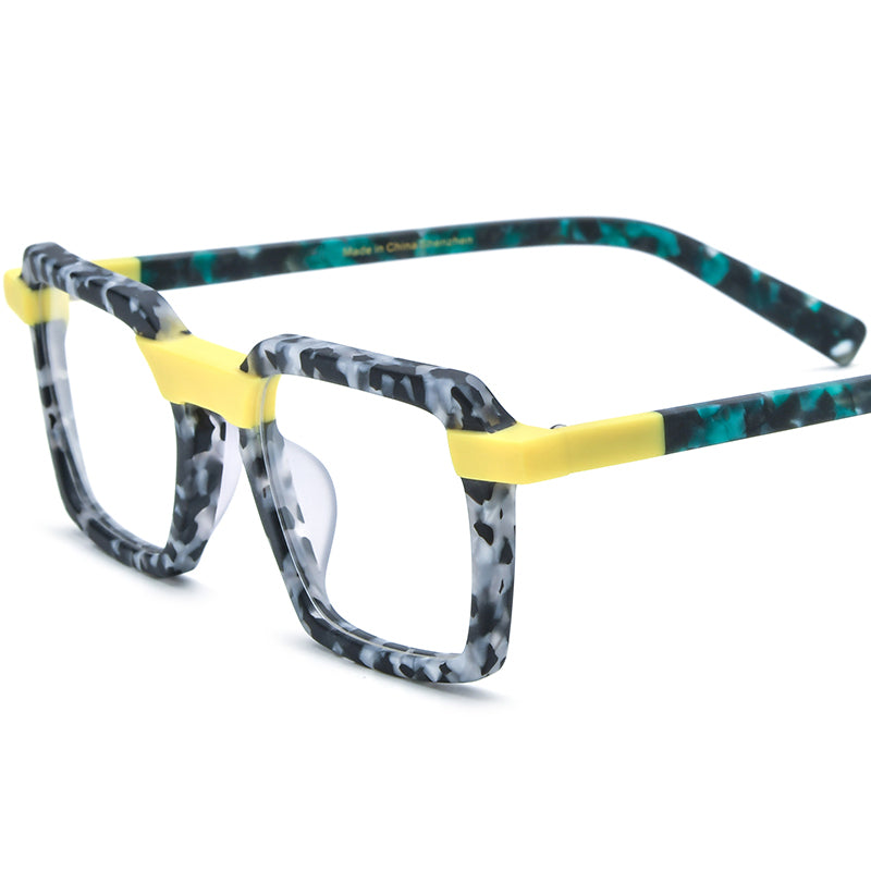 Fashion Multicolour Square Matte Acetate Optical Glasses Frame - Black Flower - MCROONS