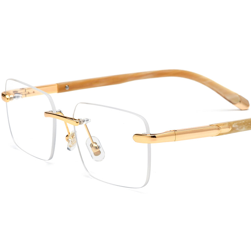 Rimless Square Buffalo Horn Optical Glasses Frame - White - MCROONS
