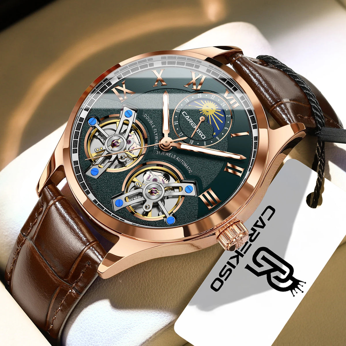 Poedagar C123 Men's Luxury Automatic Mechanical Watch – Genuine Leather Strap, Waterproof, Luminous