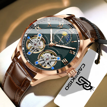 Poedagar C123 Men's Luxury Automatic Mechanical Watch – Genuine Leather Strap, Waterproof, Luminous