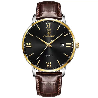 Poedagar 826 Men's Luxury Quartz Watch – Leather Strap, Waterproof, Date