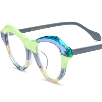 Multicolour Designer Cat Eye Acetate Optical Glasses Frame - Green Grey - MCROONS