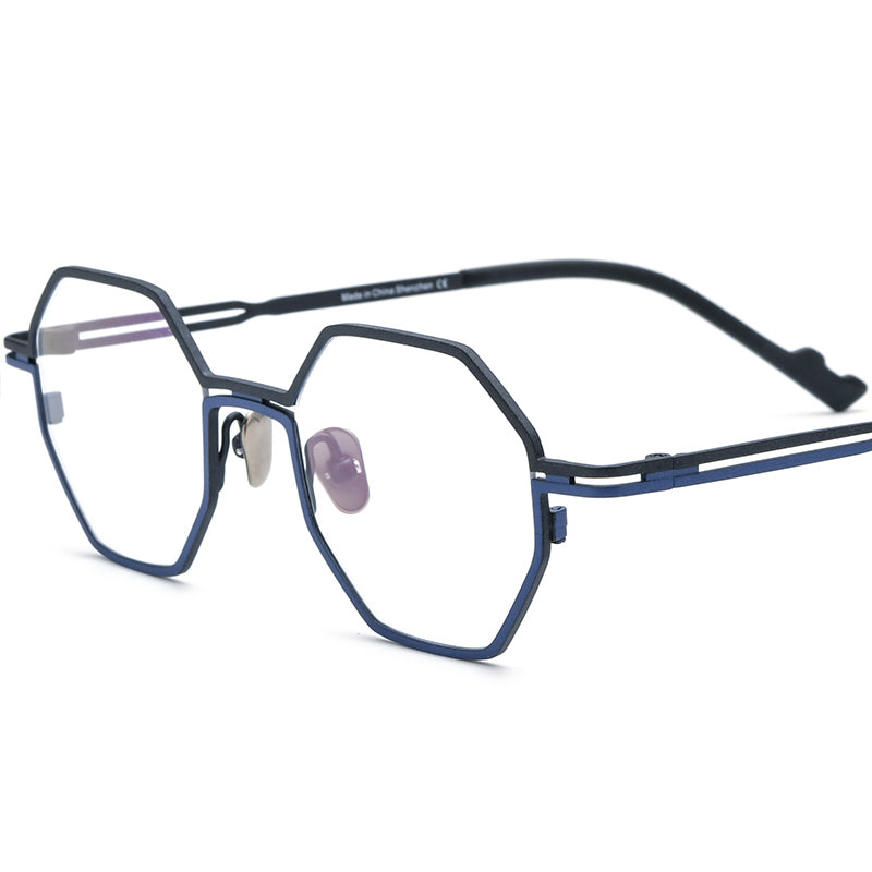 Titanium Octagonal Optical Glasses Frame Vintage - Black Blue - MCROONS