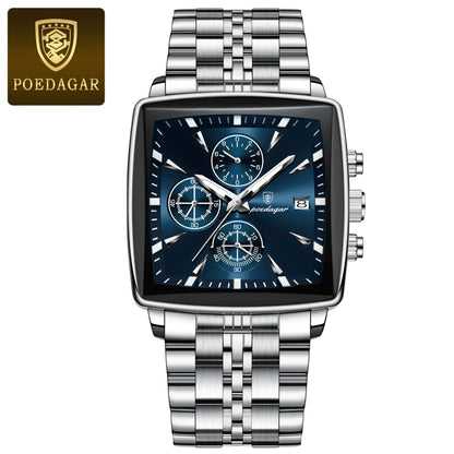 Poedagar 866 Men's Luxury Chronograph Quartz Watch – Stainless Steel Band, Waterproof, Luminous