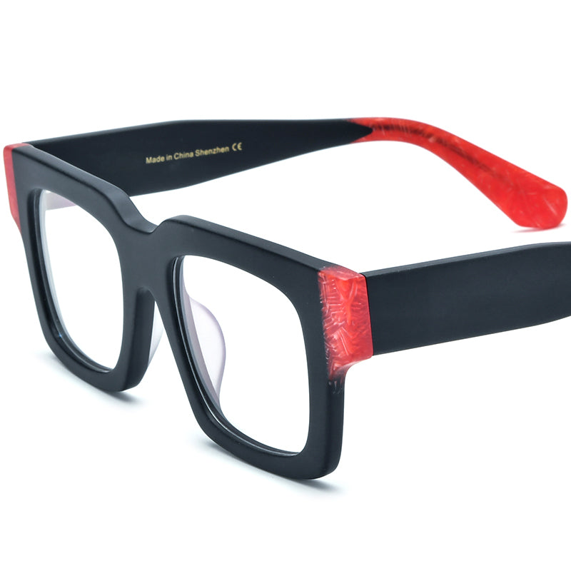 Retro Colourblock Square Matte Acetate Optical Glasses Frame - Matte Black - MCROONS