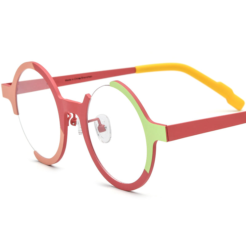 Colourful Titanium Semi-Rimless Round Optical Glasses Retro - Matte Red - MCROONS