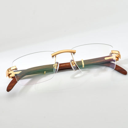 Rimless Square Wood Optical Glasses Frame - MCROONS - Angled View