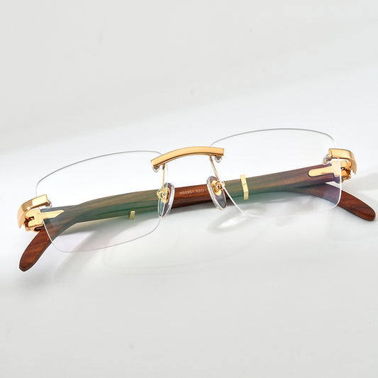 Rimless Square Wood Optical Glasses Frame - MCROONS - Angled View