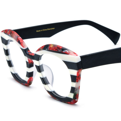 Matte Acetate Big Size Cat Eye Glasses Frame - Black White - MCROONS