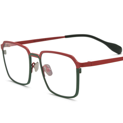 Titanium Square Optical Glasses Frame Two-Tone Retro - Matte Red Green - MCROONS