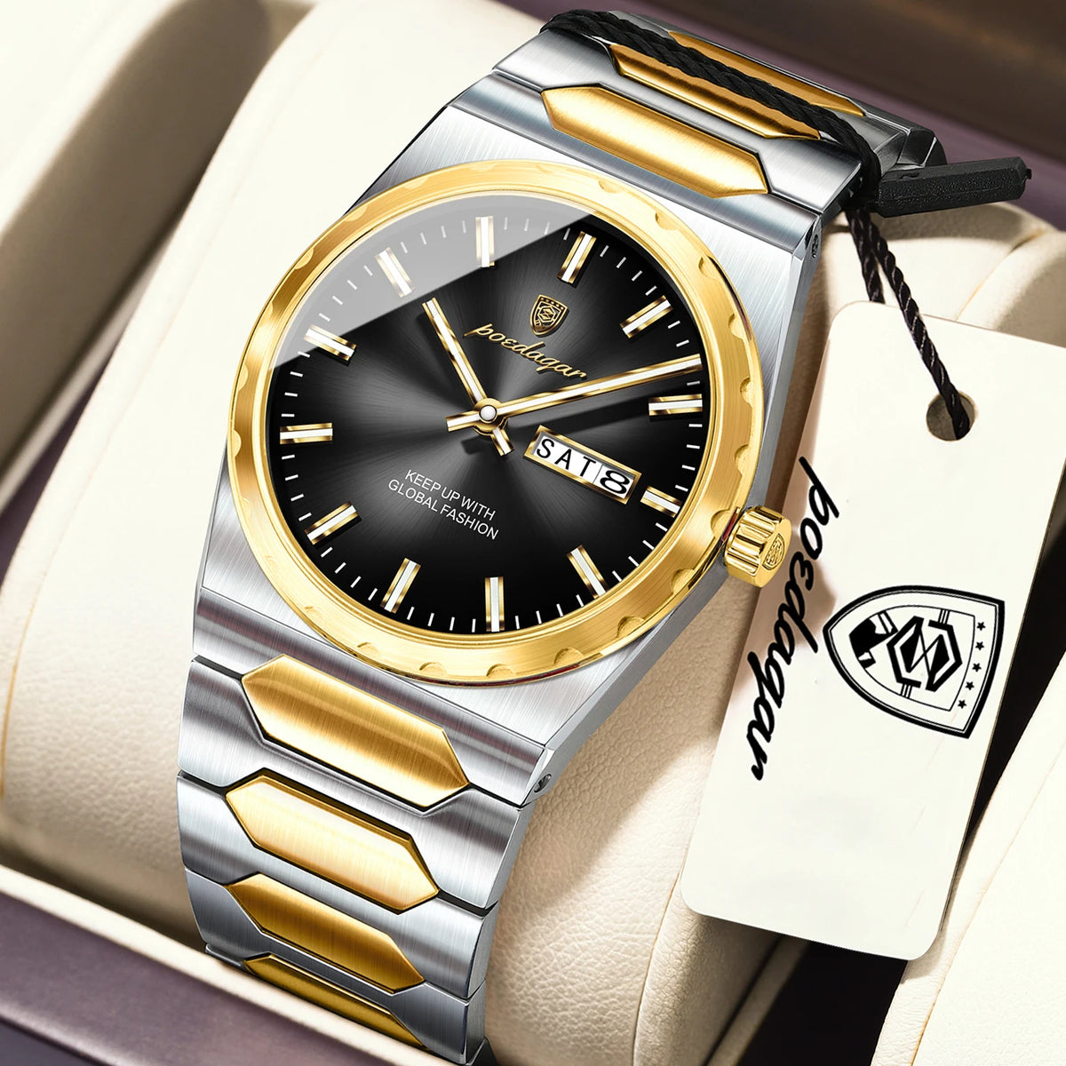 Poedagar 847 Men's Luxury Quartz Watch – Stainless Steel Band, Waterproof, Date