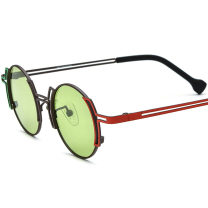 Two-Tone Titanium Round Polarised Sunglasses - Brown Red - MCROONS