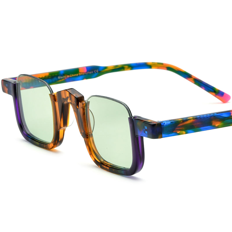 Multicolour Acetate Square Sunglasses - Leopard Print Green Lens - MCROONS