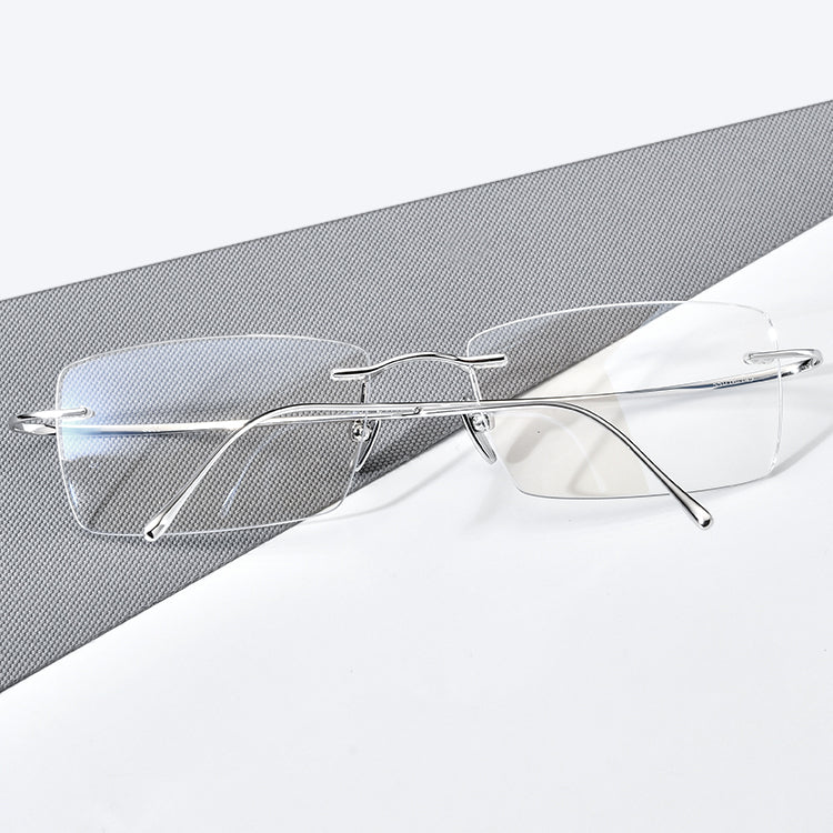 Sterling Silver Rimless Square Optical Glasses Frame - MCROONS - angled view