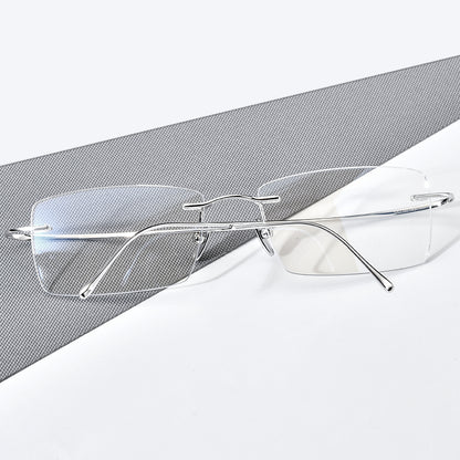 Sterling Silver Rimless Square Optical Glasses Frame - MCROONS - angled view