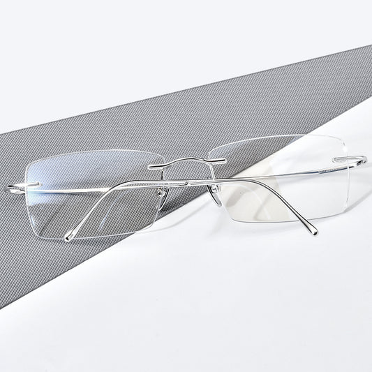 Sterling Silver Rimless Square Optical Glasses Frame - MCROONS - angled view