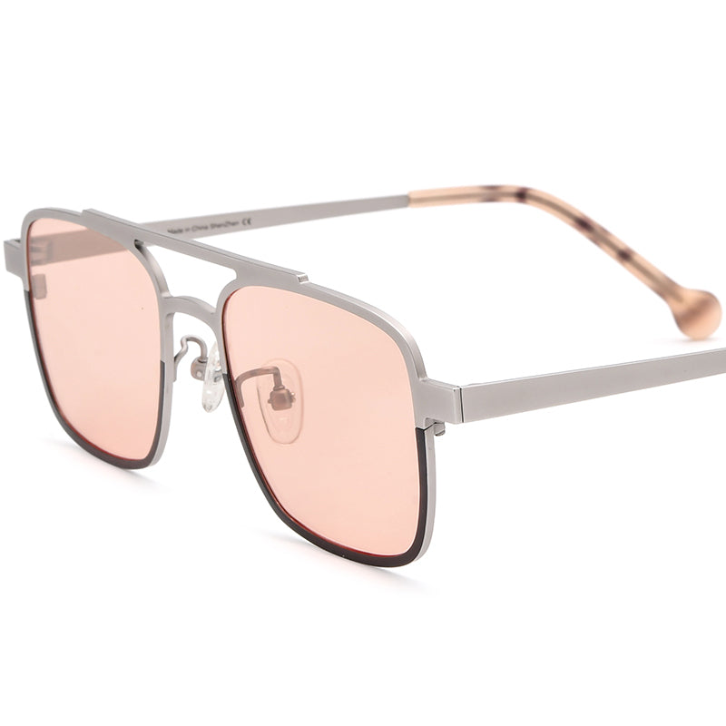 Retro Classic Titanium Pilot Sunglasses - Silver Pink Lens - MCROONS