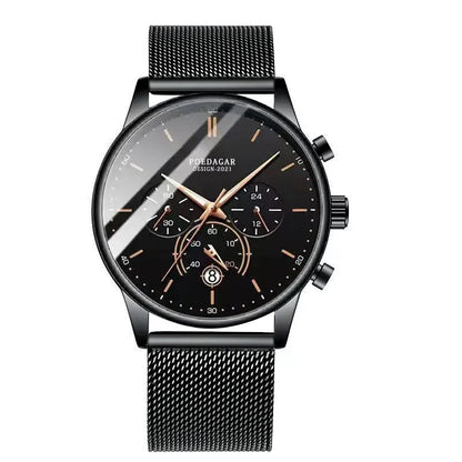 Poedagar 632 Men's Luxury Chronograph Quartz Watch – Stainless Steel Band, Waterproof, Luminous