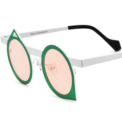 Colourful Titanium Irregular Polarised Sunglasses - Green White Frame Pink Lens - MCROONS