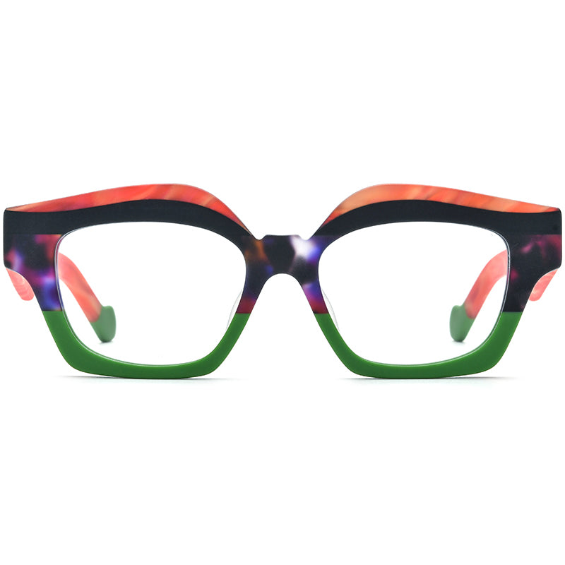 Big Size Cat Eye Acetate Optical Glasses Frame - MCROONS - Matte Green front view
