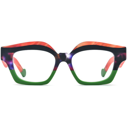 Big Size Cat Eye Acetate Optical Glasses Frame - MCROONS - Matte Green front view