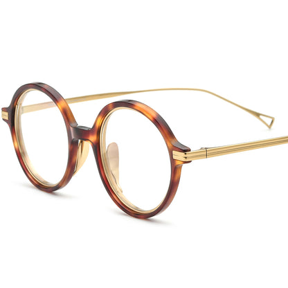Ridged Temple Round Acetate Glasses Frame - Multi - MCROONS