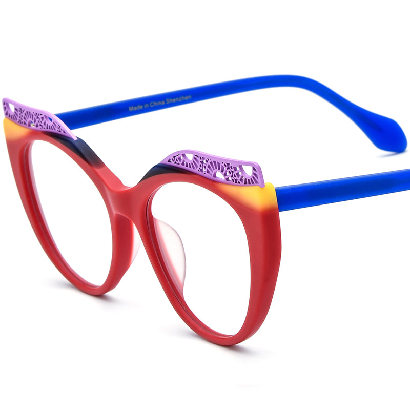 Matte Acetate Cat Eye Optical Glasses Frame Oversized - Red - MCROONS