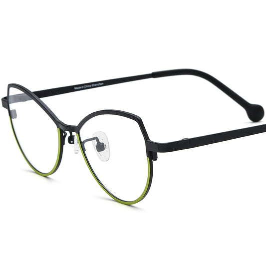 Colourful Titanium Cat Eye Optical Glasses Frame - Black Green - MCROONS