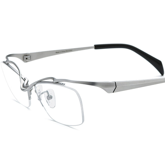 Titanium Semi-Rimless Square Optical Glasses Designer - Silver - MCROONS