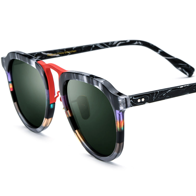 Classic Pilot Style Polarized Mirrored Sunglasses UV400 - Red Dark Green Lens - MCROONS