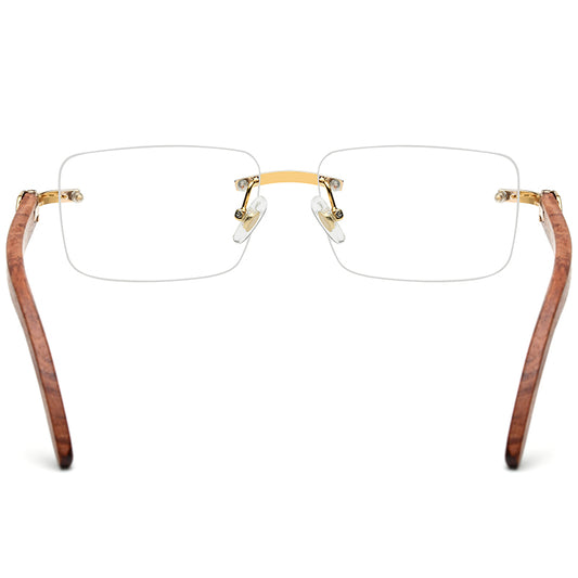Rimless Wood Square Optical Glasses Frame - MCROONS - back view