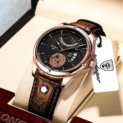 Poedagar 802 Men's Luxury Quartz Watch – Leather Strap, Waterproof, Date