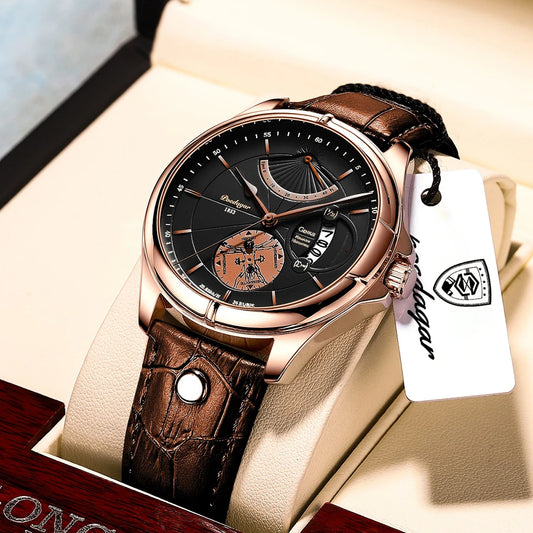 Poedagar 802 Men's Luxury Quartz Watch – Leather Strap, Waterproof, Date