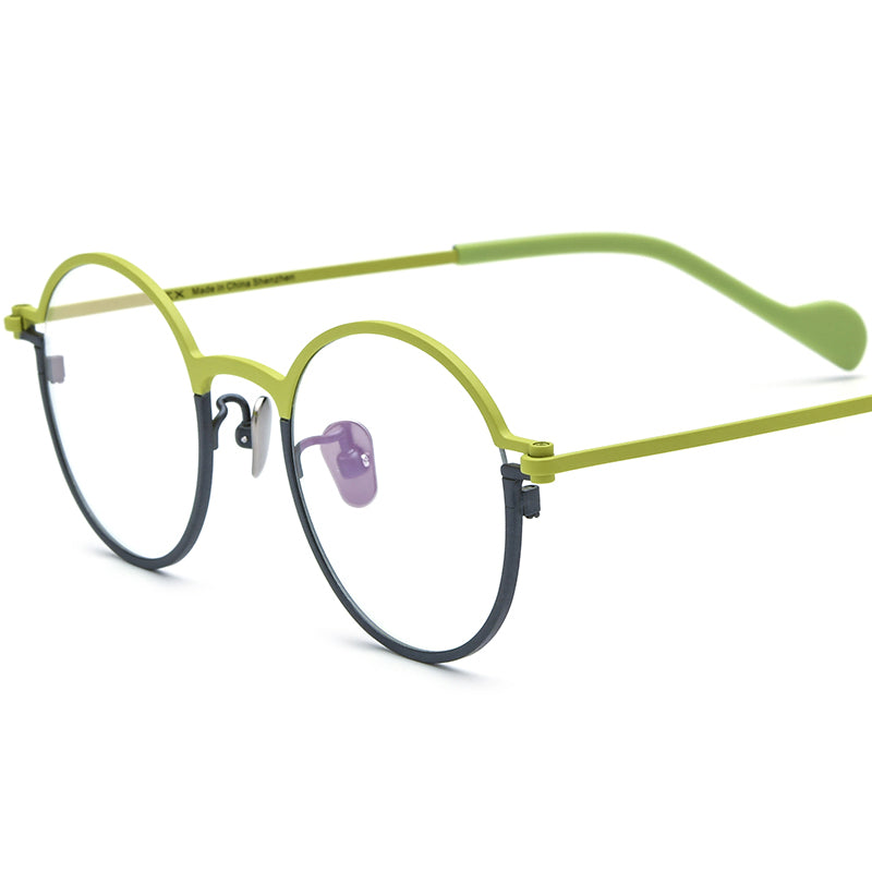 Colourful Titanium Round Optical Glasses Frame Designer - Yellow Grey - MCROONS
