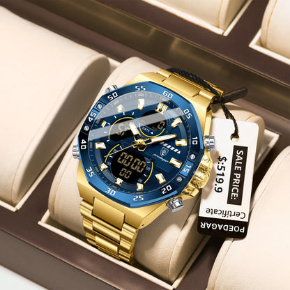 Poedagar E101 Men's Luxury Chronograph Quartz Watch – Stainless Steel Band, Waterproof, Luminous, Date