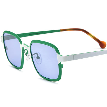Colourful Titanium Square Polarised Sunglasses Vintage - Green White Purple Lens - MCROONS