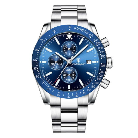 Poedagar 988 Men's Luxury Quartz Watch – Stainless Steel Band, Waterproof, Luminous, Date