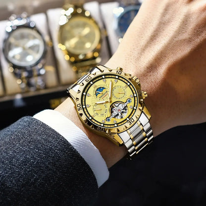 Poedagar 1412 Men's Luxury Automatic Mechanical Watch – Stainless Steel Band, Waterproof, Luminous, Date