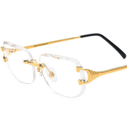 Designer Rimless Square Metal Optical Glasses Frame - MCROONS - Gold