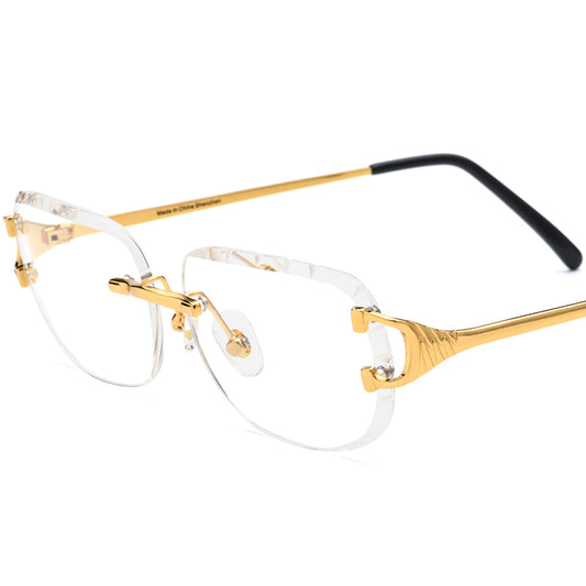 Designer Rimless Square Metal Optical Glasses Frame - MCROONS - Gold