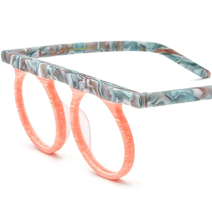 Oversized Vintage Multicolour Acetate Round Optical Glasses Frame - Orange - MCROONS