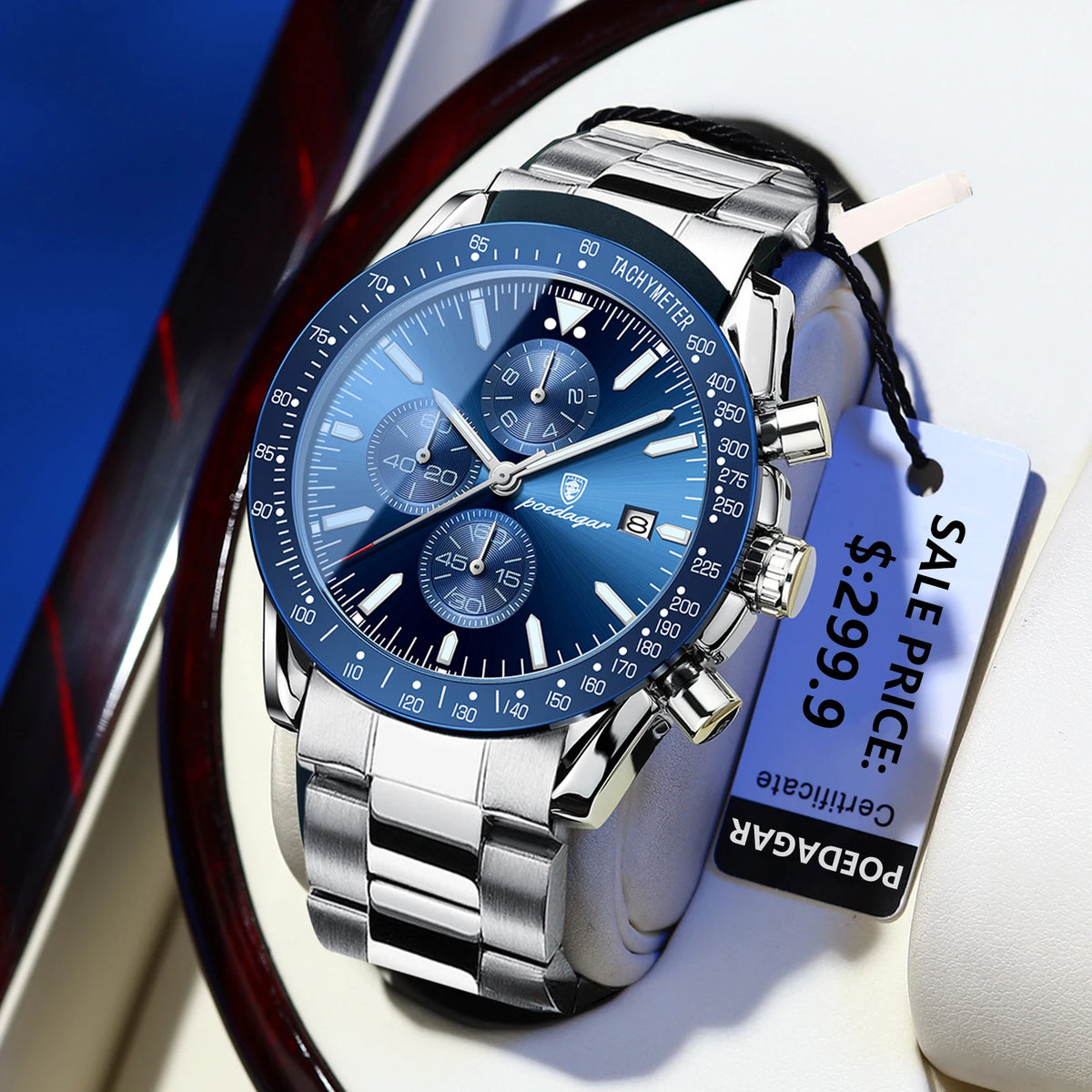 Poedagar 988 Men's Luxury Quartz Watch – Stainless Steel Band, Waterproof, Luminous, Date