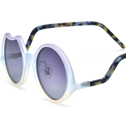 Retro Irregular Round Matte Acetate Polarized Sunglasses UV400 - Matte Light Blue Gradient Gray Lens - MCROONS